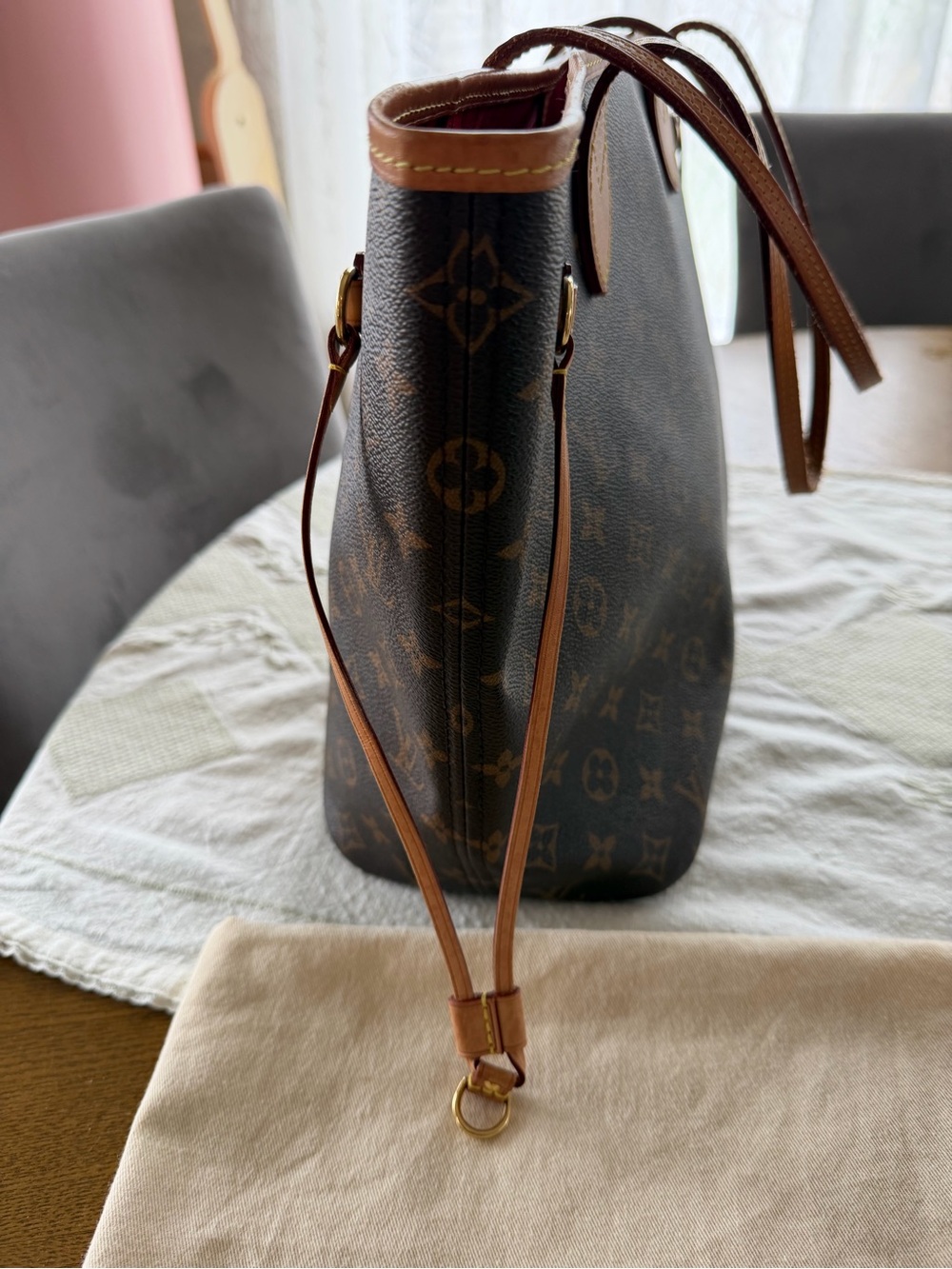 Louis Vuitton Monogram Canvas Neverfull Tote with Red Striped Interior - Picture 6 of 14
